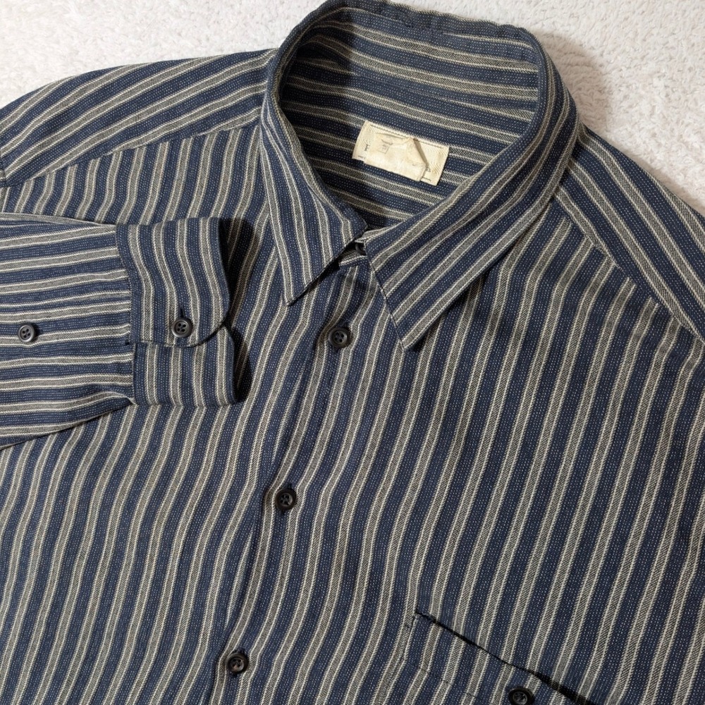 Ermenegildo Zegna Button Up Mens L Blue Striped L/S Cotton Pocket Shirt